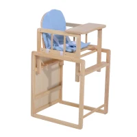 HOMCOM Seggiolone Multifunzione per Bambini con Cuscino Blu in Legno di Pino 50 x 44 x 88cm (Blu)(m-1)