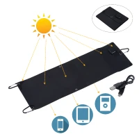 Outsunny - Caricabatteria Solare 10W Pieghevole con 3 Pannelli ad Alta efficienza 58 x 18.5cm Nero(m-2)