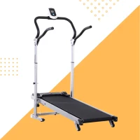 HOMCOM Tapis Roulant Meccanico (Non Elettrico) Con Monitor LCD a Batteria, Angolatura e Altezza Regolabili e Superficie di Corsa Antiscivolo(m-14)