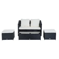 Outsunny Set Mobili da Giardino Set Divano Pouf e Tavolino con Cuscino 4pz Poly Rattan(m-4)
