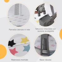 HOMCOM Box Neonati 0-12 Mesi Pieghevole con Borsa da Viaggio e Palestrina Grigio(m-7)