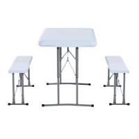 Outsunny-Set Tavolo da Campeggio Giardino Picnic con 2 Panche Pieghevole in Polietilene Bianco(m-5)