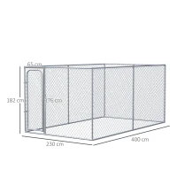 PawHut Kennel per Cani da Esterno in Metallo Galvanizzato e Porta con Blocco, Recinto per Animali 400x230x182cm Argento(m-3)