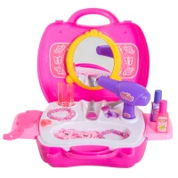HOMCOM Set Bellezza Trucchi Giocattolo Valigetta Richiudibile Bambine 20pz Portatile 34 × 27 × 29cm Rosa(m-1)