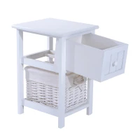 HOMCOM – Cassettiera Mobiletto in Legno MDF e Vimini 28 x 31 x 45cm Bianco(m-7)