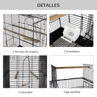 PawHut Jaula para Pájaro Espaciosa Jaula de Aves con Techo Abierto con 4 Soportes 2 Comederos para Interior o Exterior 41.5x29.5x56.5cm(m-7)
