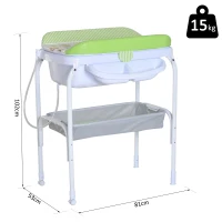 HOMCOM Fasciatoio Bambini con Vaschetta Bagnetto Portatile con Portaoggetti in Plastica Verde 81x53x102cm(m-3)