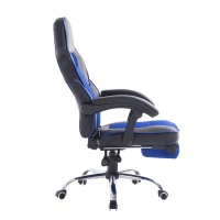 HOMCOM Sedia da Ufficio Scrivania Poltrona da Gaming Ergonomica Reclinabile con Poggiapiedi e Rotelle in Ecopelle PU Nero e Blu(m-4)