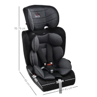 HOMCOM Seggiolino Auto 0-36kg, Bambini Gruppo 1,2,3 Età 3-12 Anni, con Cintura di Sicurezza, Nero e Grigio 43 x 41 x 70-79cm(m-3)