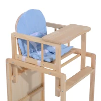 HOMCOM Seggiolone Multifunzione per Bambini con Cuscino Blu in Legno di Pino 50 x 44 x 88cm (Blu)(m-8)
