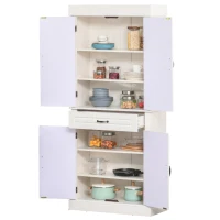 HOMCOM Credenza Cucina con 2 Armadietti e Cassetto, Mobile Dispensa Stile Coloniale in Legno, 80x35x180cm Avorio(m-1)