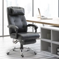 HOMCOM Sedia da Ufficio Ergonomica Girevole Poltrona Presidenziale Reclinabile con Poggiapiedi Estraibile 64.5×66.5×114-124cm Nero(m-5)