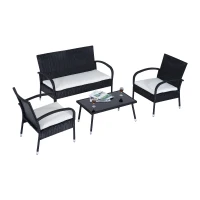 Outsunny Divano, 2 Sedie e Tavolino con Cuscini Crema(m-1)