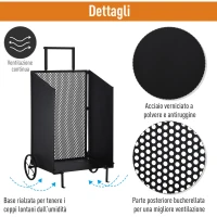 Outsunny Carrello Portalegna in Ferro Nero con 2 Ruote per Interni o Esterni(m-6)