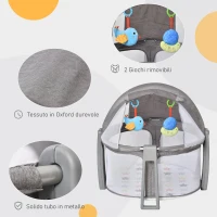 HOMCOM Box Neonati 0-12 Mesi Pieghevole con Borsa da Viaggio e Palestrina Grigio(m-6)