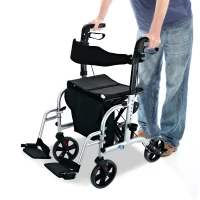 HOMCOM Set 2 in 1 Rollator Sedia a rotelle in alluminio trasporto Sedia gehhilfe regolabile in altezza pieghevole(m-1)