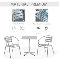 Outsunny Set Tavolino e Sedie da Giardino da 3 Pezzi, Arredamento da Giardino in Alluminio e Acciaio Inox, Argento(m-5)