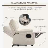 HOMCOM Divano 2 Posti Moderno in Tessuto Beige con Schienale Reclinabile e Recliner Manuale, 134x92x97cm(m-5)