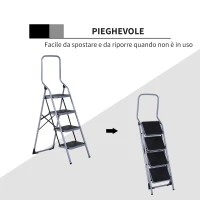 HOMCOM Scala Pieghevole in Metallo con 4 Gradini Carico Massimo 150kg 48x63x155cm(m-4)