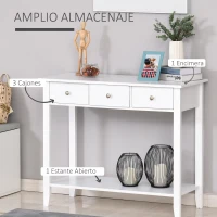 HOMCOM Mesa Auxiliar para la Entrada Con 3 Cajones y 1 Estante Inferior para Gran Espacio de Almacenaje para Muebles de Recibidor Tipo Consola Clásica Vintage 90x40x75cm Blanco(m-4)