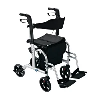HOMCOM Set 2 in 1 Rollator Sedia a rotelle in alluminio trasporto Sedia gehhilfe regolabile in altezza pieghevole(m-5)