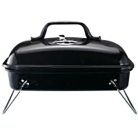 Outsunny Barbecue a Carbonella da Tavolo in Ferro Porcellana con Coperchio Nero(m-3)