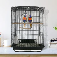 PawHut Voliera Gabbia per Uccelli da Interno Esterno Tetto Apribile con Posatoio 2 Contenitori per Alimenti in Metallo 41.5x29.5x56.5cm(m-2)