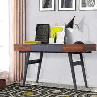 HOMCOM Scrivania Allungabile Tavolo in Legno e Acciaio Design Moderno con Scompartimenti Nascosti 60x76x130-190cm(m-2)