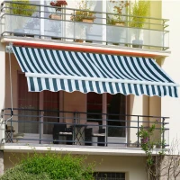 Outsunny Tenda da Sole Avvolgibile Manuale a Parete a Righe, Verde e bianco, 2.5x2m(m-2)