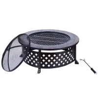 Outsunny Braciere a Carbone per Barbecue Riscaldamento da Giardino con Griglia Coperchio Attizzatoio in Ferro(m-1)