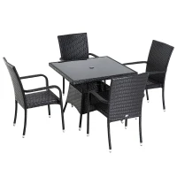 Outsunny Set 5pz Mobili da Giardino Tavolo con 4 Sedie Balcone Rattan Marrone(m-4)