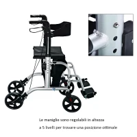HOMCOM Set 2 in 1 Rollator Sedia a rotelle in alluminio trasporto Sedia gehhilfe regolabile in altezza pieghevole(m-6)