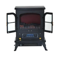 HOMCOM Caminetto Elettrico da Terra Potenza 950W/1850W in Ferro e Vetro Telecomando 42.5 x 28 x 54 cm Nero(m-5)