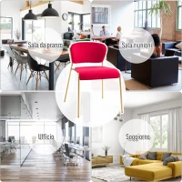 HOMCOM Set 4 Sedie di Design per Sala da Pranzo, Poltroncine Imbottite in Velluto Rosso e Gambe in Metallo Oro(m-8)