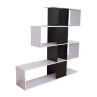 HOMCOM Libreria Stile Vintage con 4 Ripiani a Forma di S Facile da Montare e Smontare in Pannelli di Particelle Bianco e Nero 124,5x30x144cm(m-7)