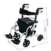 HOMCOM Set 2 in 1 Rollator Sedia a rotelle in alluminio trasporto Sedia gehhilfe regolabile in altezza pieghevole(m-2)