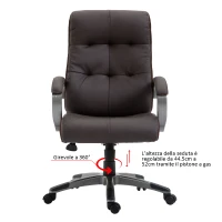 HOMCOM Poltrona Sedia Direzionale da Ufficio Regolabile e Girevole in Similpelle 62 × 78 × 103.5-111cm Marrone(m-4)