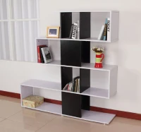 HOMCOM Libreria Stile Vintage con 4 Ripiani a Forma di S Facile da Montare e Smontare in Pannelli di Particelle Bianco e Nero 124,5x30x144cm(m-4)