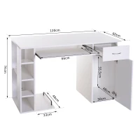 HomCom Scrivania da Ufficio Porta PC con Ripiano Tastiera, Bianco, 74x120x60cm(m-3)