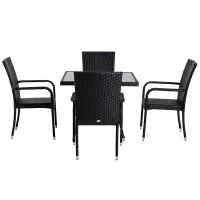 Outsunny Set 5pz Mobili da Giardino Tavolo con 4 Sedie Balcone Rattan Marrone(m-6)
