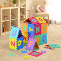 HOMCOM Tappeto da Gioco 36 Pezzi Puzzle in EVA con Numeri e Lettere dell'Alfabeto per Bambini Colorato(m-2)