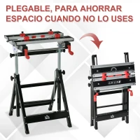 HOMCOM Banco de Trabajo Plegable con Altura Ajustable Tableros Regulables en Ancho y Distancia Carga Máx.100 kg 60x59x77-107 cm Negro y Plata(m-6)