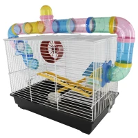 PawHut Gabbia per Criceti a Tre Piani con Tubi e Accessori, in Metallo e Plastica(m-1)