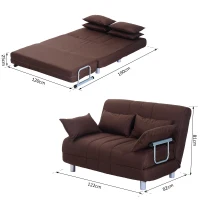 HOMCOM Divano Letto Matrimoniale in Acciaio e Tessuto di Poliestere con 4 Cuscini, Marrone(m-3)