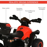 HOMCOM Quad Elettrico per Bambini con Motore 6V, Velocità Massima 5 km/h, Musica e Fanali Funzionanti, Rosso(m-5)