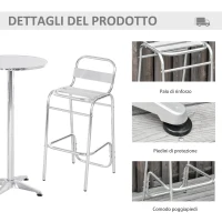 Outsunny Set Tavolino Alto con 2 Sgabelli da Bar, Arredamento da Giardino in Alluminio e Acciaio Colore Argento(m-5)