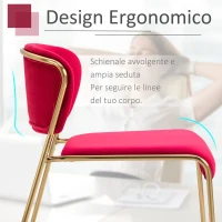 HOMCOM Set 4 Sedie di Design per Sala da Pranzo, Poltroncine Imbottite in Velluto Rosso e Gambe in Metallo Oro(m-6)