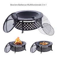 Outsunny Braciere a Carbone per Barbecue Riscaldamento da Giardino con Griglia Coperchio Attizzatoio in Ferro(m-6)