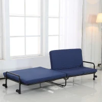 Homcom - Brandina Pieghevole con Materasso Divano Letto Portabile con Ruote Blu(m-3)