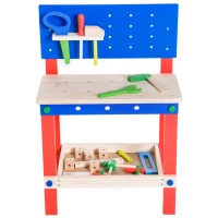 Homcom Banco da Lavoro Giocattolo in Legno per Bambini con 20 Accessori(m-1)